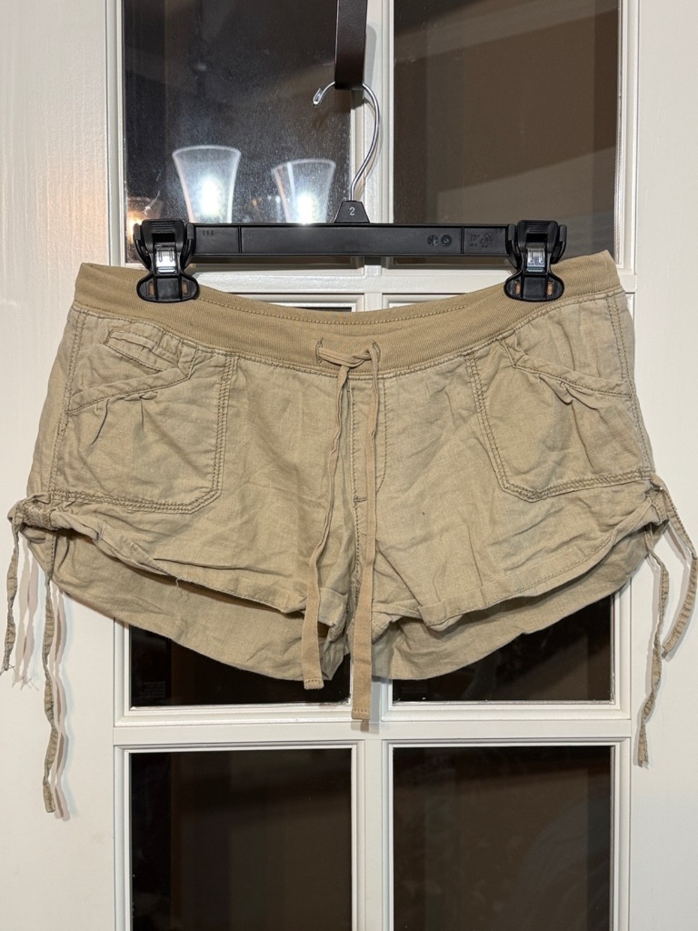 HOLLISTER Vintage Y2K 90s Khaki Linen Cotton Blend Drawstring Cargo Shorts 9